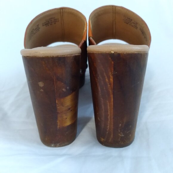Chelsea & Violet "Verger" Brown Leather Open Toe Platform Heeled Mule Size 7.5 - Picture 8 of 11